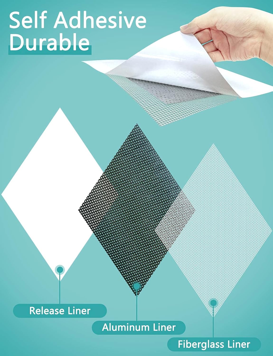 Seloom 15 Pcs Drywall Repair Kit, 2/4/6/8 Inch Self Adhesive Fiberglass Mesh Wall Repair Patches, Home Special Wall Hole Quick Repair Aluminum Plate Repair Patch for Damaged Drywall Ceiling - - 