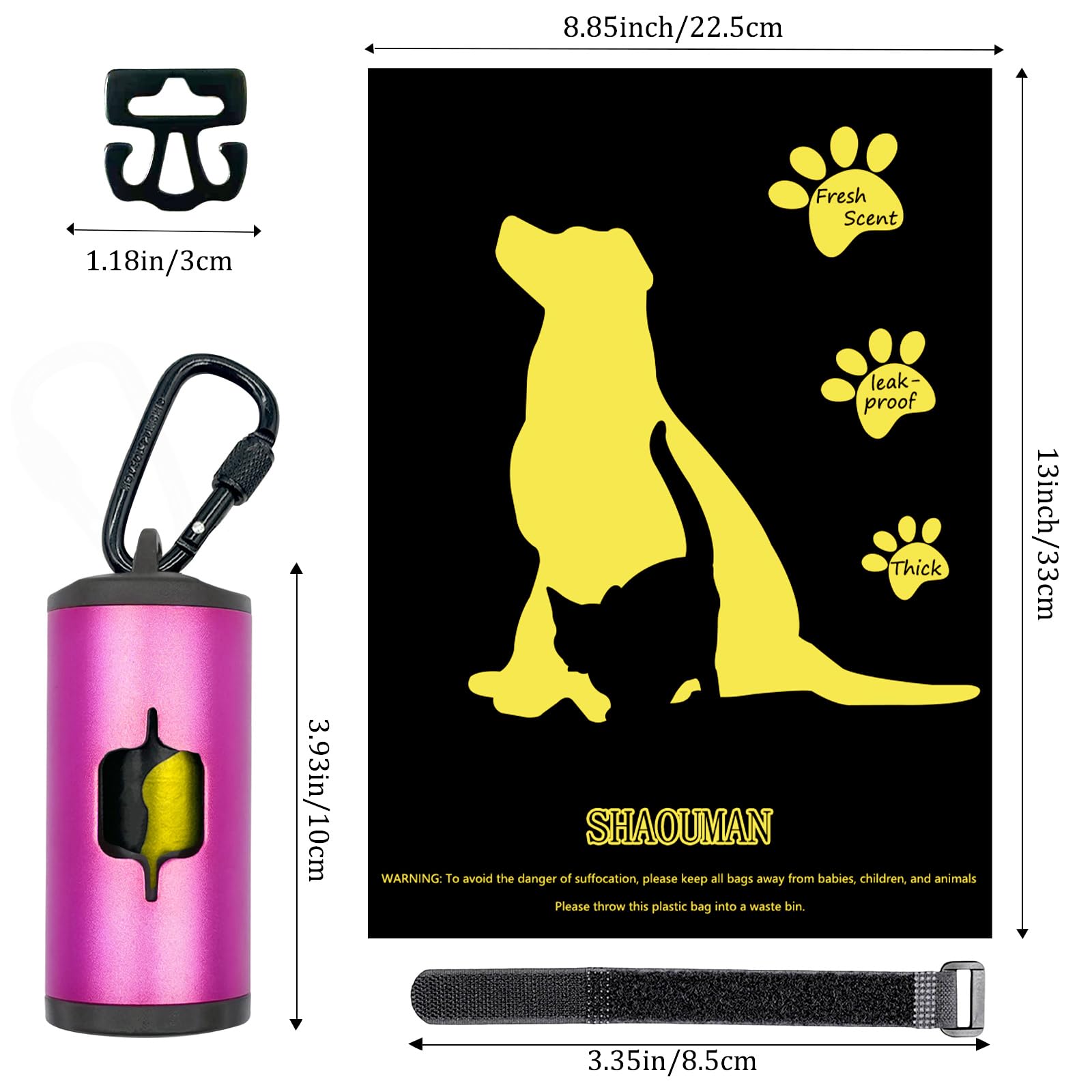 Dispensador Metálico de Bolsas de basura Para Perros, Dispensador de Bolsas de Basura Para Perros con Bolsa de basura Para Mascotas Para Bolsas Usadas. (Rosa,2 soporte 30 bolsas)