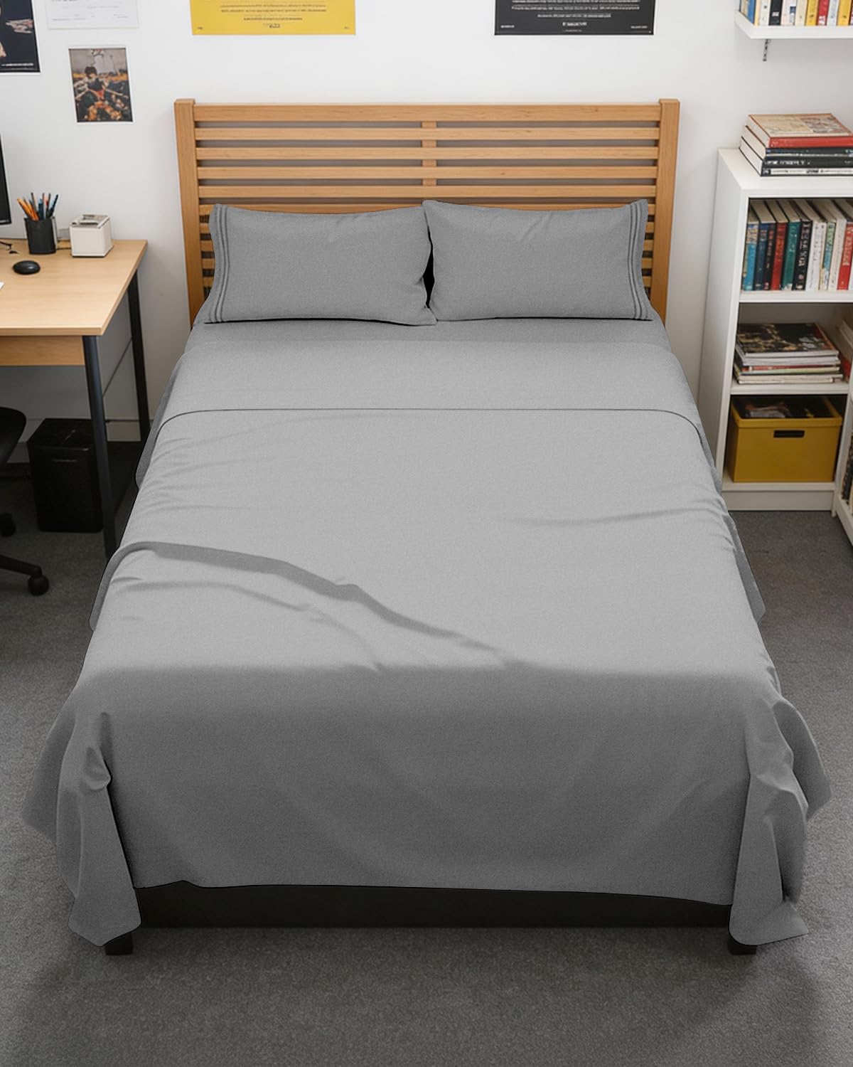 Full XL Sheets - 4 Piece Full XL Sheet Set - Breathable - Heathered Grey | Hotel Luxury Bedding for Women & Men with Deep Pockets, Ultra-Soft, Comfy, Easy-Fit, Wrinkle Free & Fade Resistant, Oeko-Tex 40 - Heathered Grey Full XL