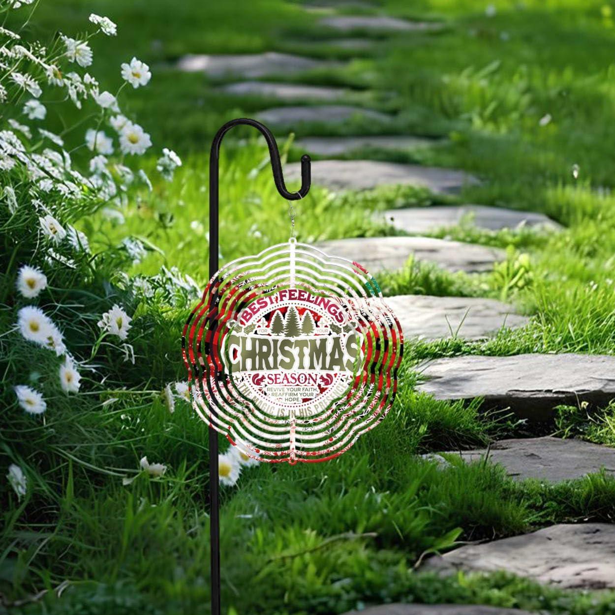 Best Feelings for Your Christmas Wind Spinners 3D Stainless Steel Laser Cut Metal Double Sided Printing-Hanging Indoor/Outdoor Decorations Yard Gardening Decor,Metal Kinetic Art 14x14 inches