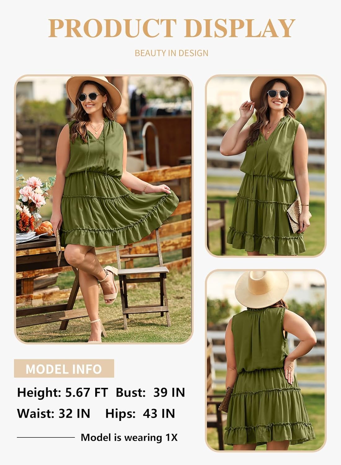 Eytino Womens Plus Size Sleeveless V Neck Drawstring Ruffle Tiered Chiffon Mini Short Dresses,(1X-5X) - Image 3