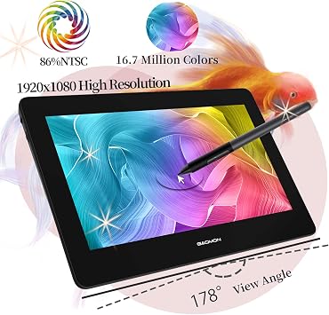 GAOMON PD1220 11.6 Drawing Tablet with Screen, 86% NTSC, Full Laminated | Anti-Glare, Battery-Free Stylus, 8192 Pressure & Tilt, for Beginners & Students in Art/Design/Anim, Mac/Windows/Android