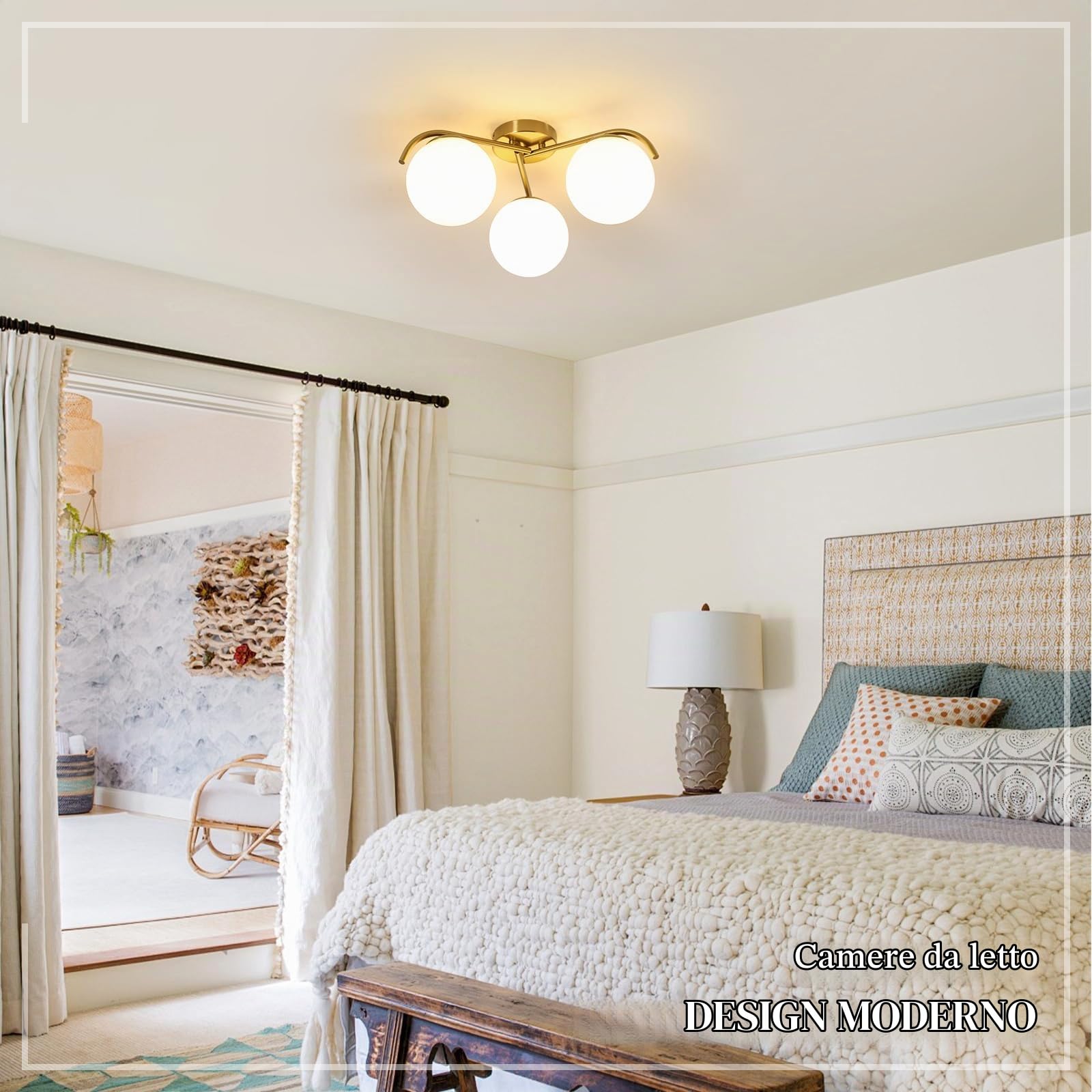 Lampada da Soffitto Oro, E27 Plafoniera da Soffitto a Semi-incasso in Vetro, Metallo Lampadario Moderno per Camera da Letto Soggiorno Cucina Sala da Pranzo Corridoio (Lampadine Escluse)