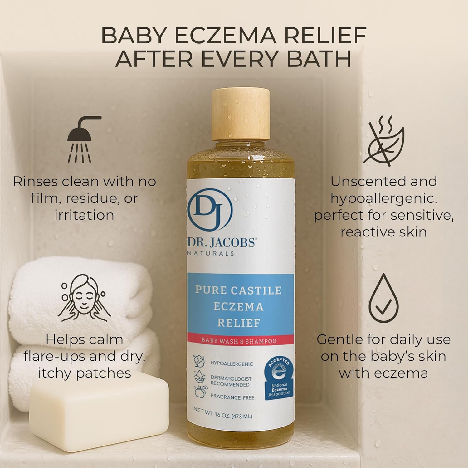 Dr. Jacobs Pure Castile Baby Wash - Effective Body Wash to Relieve Baby Eczema - Gentle Shampoo and Unscented Soap for Sensitive Skin, and Hypoallergenic - 16 oz - Image 4