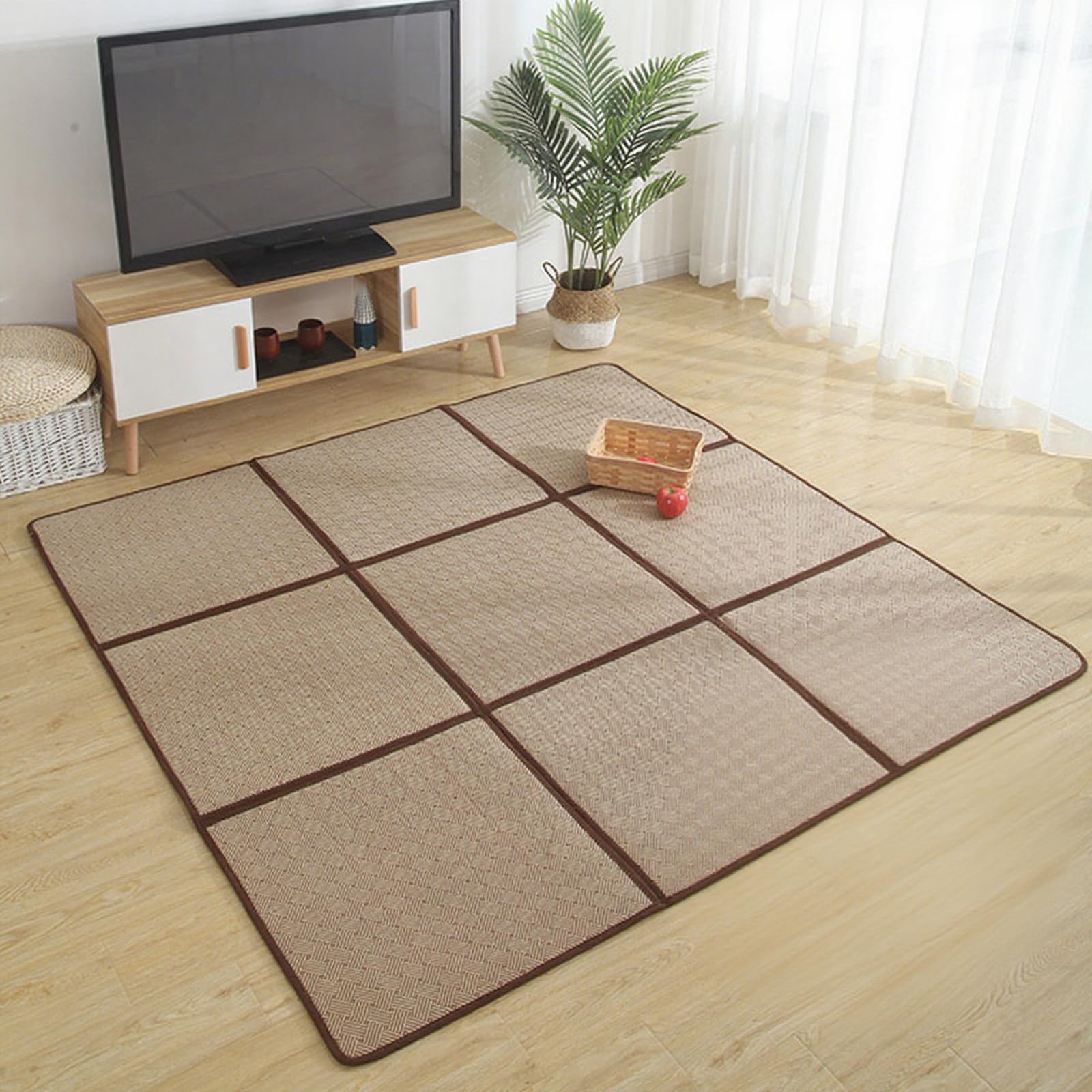 Tappetino giapponese pieghevole con retro antiscivolo, comodo tappetino in rattan per soggiorno, meditazione, sala da pranzo, tappeto pieghevole portatile, ideale per dormire e rilassarsi
