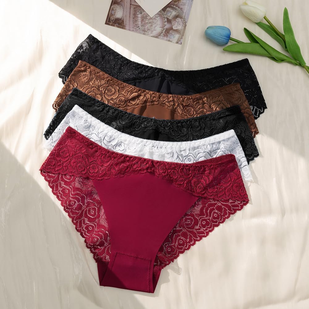 CCTOO Printed Underwear for Women Briefs Cotton Lingerie Sexy Lace Full Coverage Panties 3 Pack