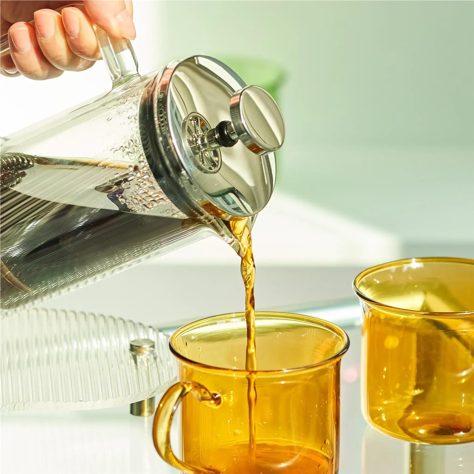 Caffettiera Cold Brew Caffettiera a doppio strato, filtro for caffè in polvere, in vetro borosilicato ad alta resistenza, teiera resistente al calore(600ml)