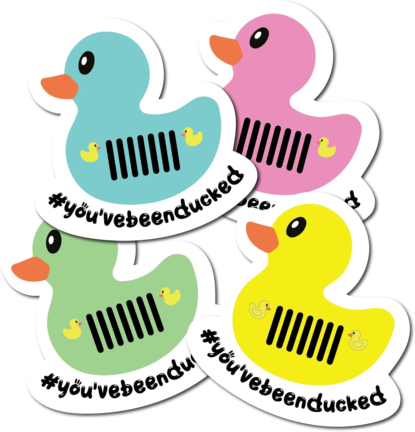 Magnet Me Up You've Been Ducked Cute Vehicle Duck Magnets, Ducking Game, 4 Pack, 4x4 Inch, Blue Yellow Pink Green, Heavy Duty Automotive Magnet for Car Truck SUV Funny Joke Prank
