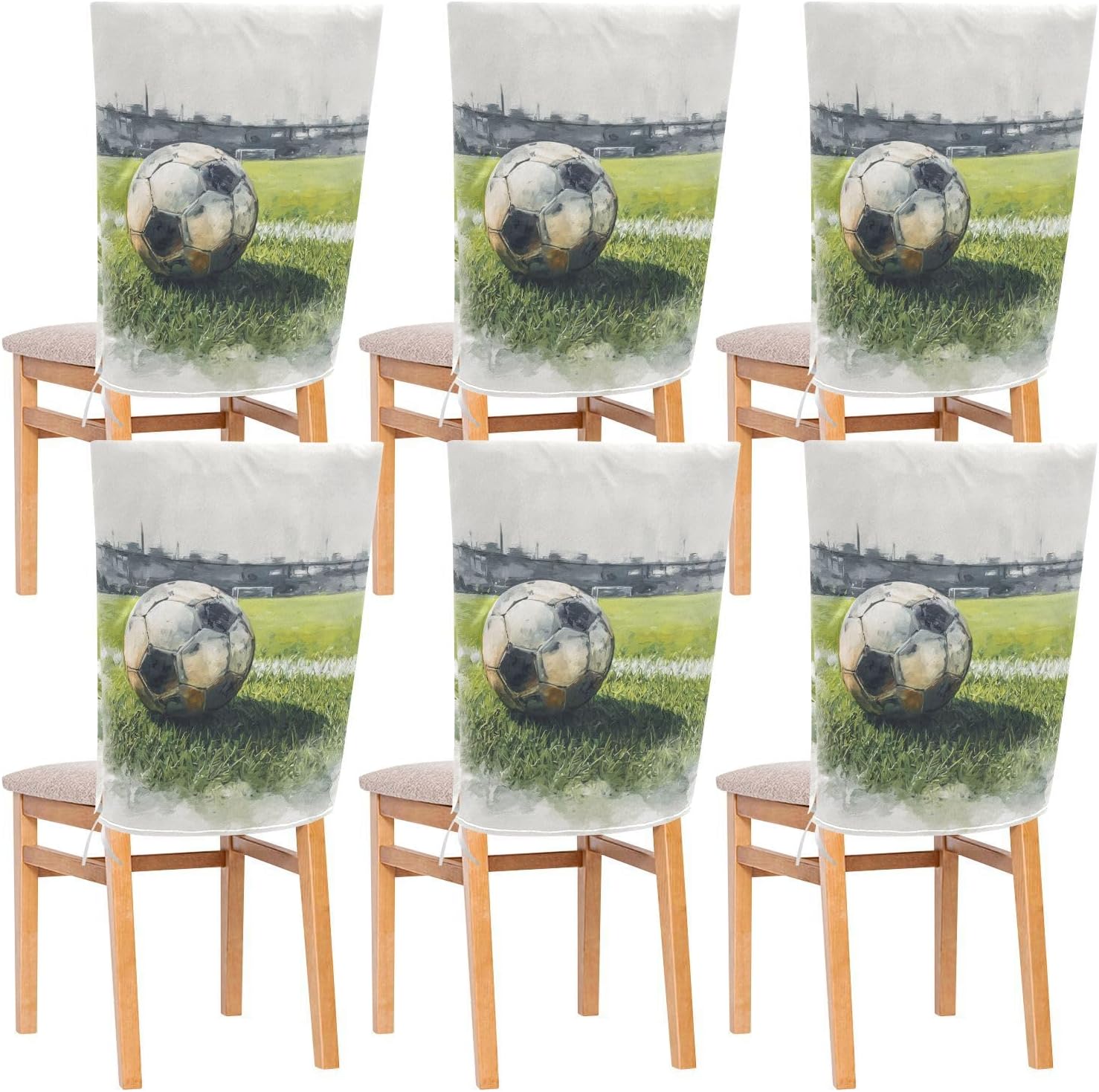 ALAZA Retro Soccer Balls Chair Back Cover Set of 6, Washable Reusable Removable Chair Slipcovers Decorative Chair Cover for Home Kitchen Wedding Party
