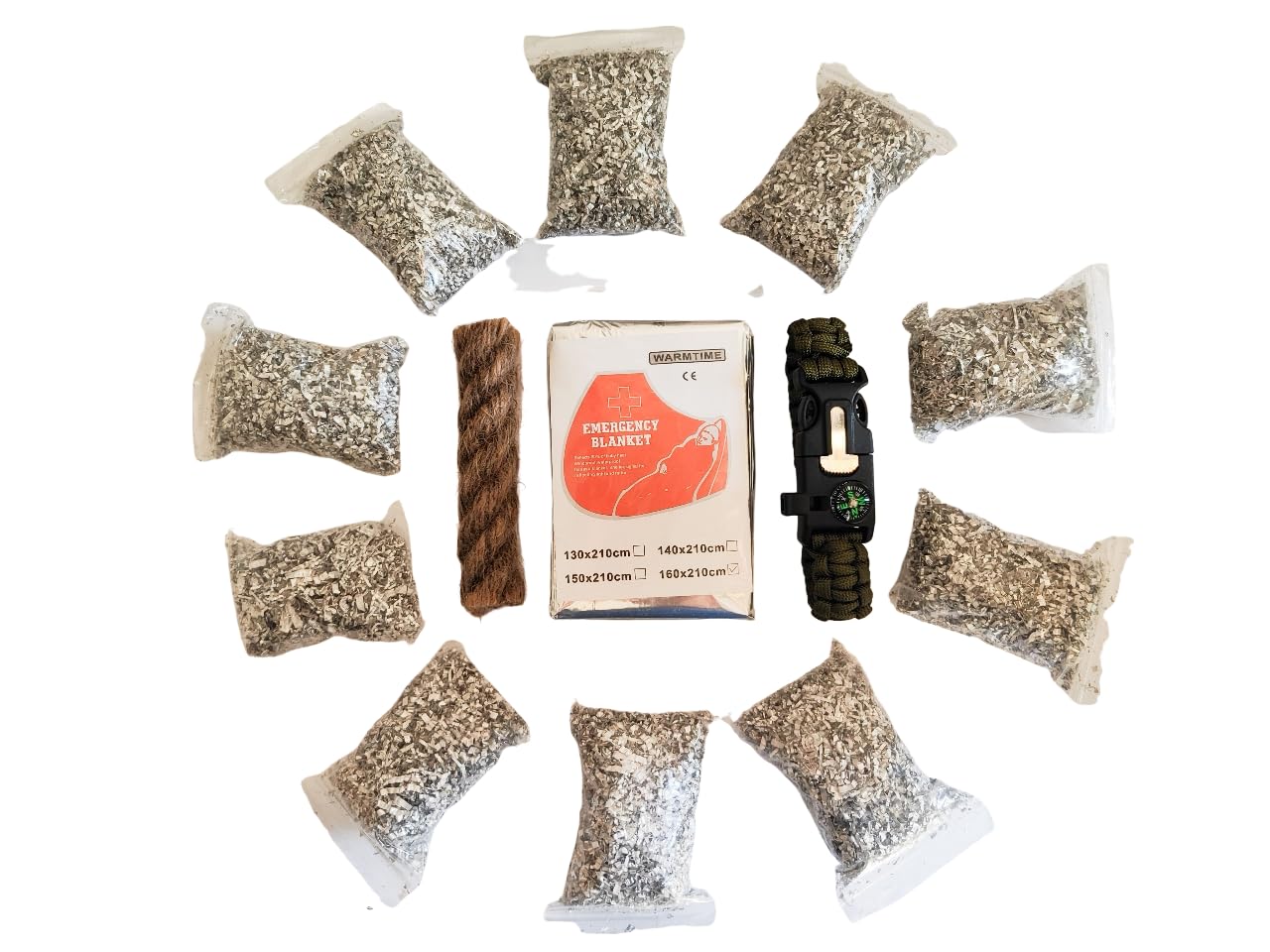 EGREEN Emergency Magnesium Fire Starter 10 Bags Waterproof Ferro Striker for Camping Hiking Bushcraft Outdoor Survival (10 Bags Mg + Matche + Wax Rope), Portable