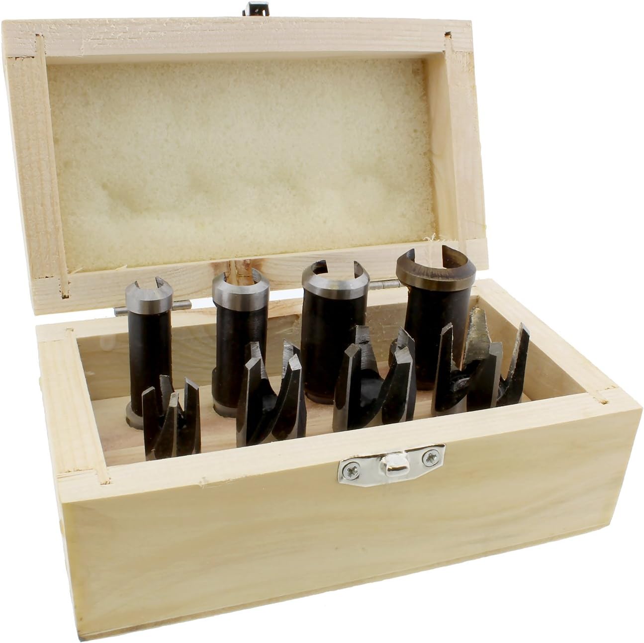 DCT Wood Plugs Kit, Wood Plug Hole Cutter Set โ 8-pc SAE 1/4in, 3/8in, 1/2in, 5/8in Straight & Tapered Drill Press Bits