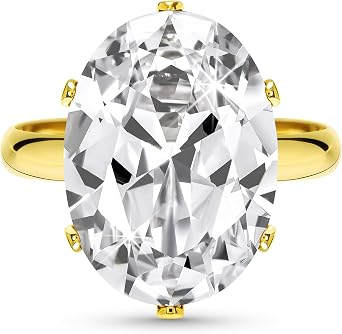 Linawe Cubic Zirconia Imitation Diamond Moissanite Rings for Women, 14K Gold/Rose Gold/Silver Adjustable Chunky Ring, Costume Rhinestone Jewellery for Wedding Engagement