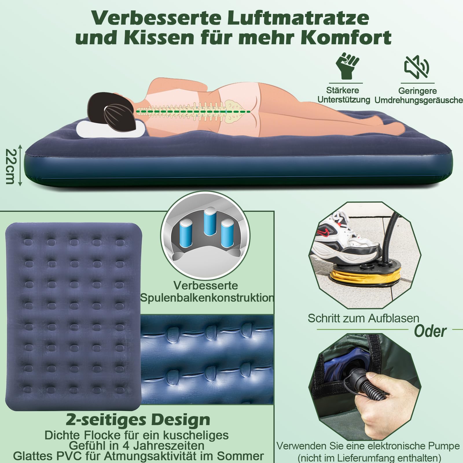 GOPLUS Cuna con tienda de campaña para 2 personas, tienda de campaña 5 en 1 impermeable con protección solar, colchón de aire, almohada, saco de dormir y bolsa de transporte, tumbona de camping para