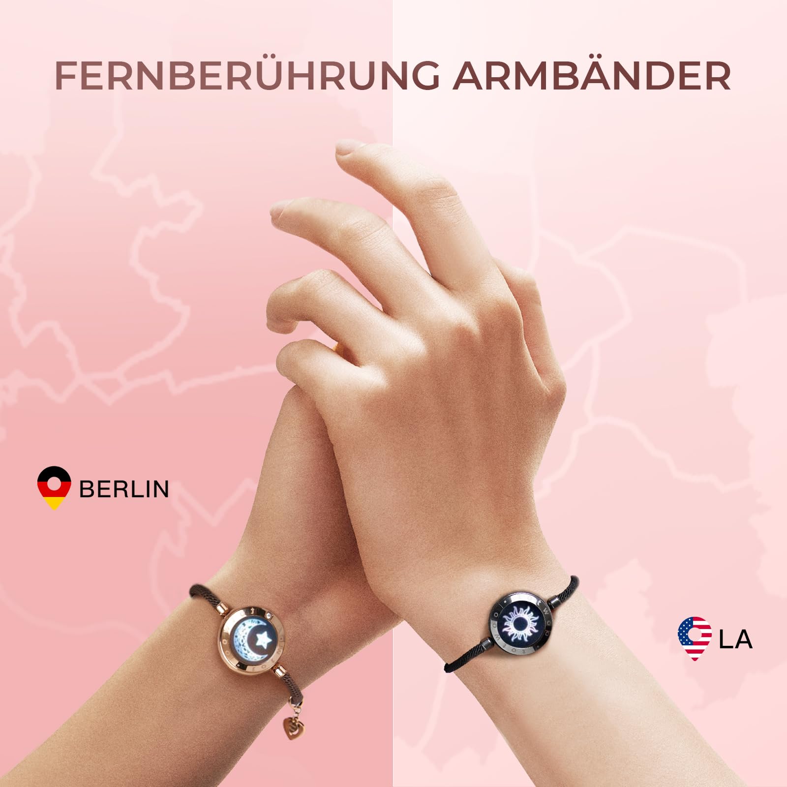 TOTWOO Bracciali per Coppie con Collegamento Bluetooth Uno a Uno tramite App, Luci e Vibrazione al Tocco – Regalo Romantico per San Valentino e Relazioni a Distanza in Acciaio Inossidabile 316L