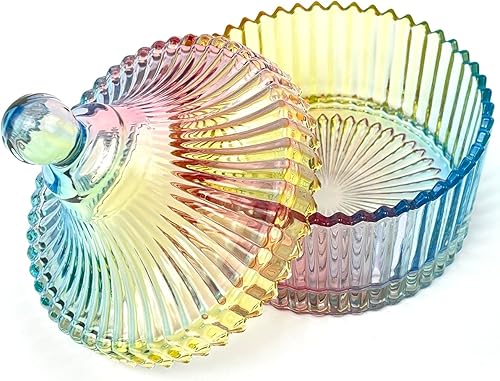 Vista 41 de Colorful Crystal Glass Candy Snack Barrel Storage Jar Embossed Luxury Cookie Buffet Canister With Lids Jewelry Box Jar Biscuit Containers