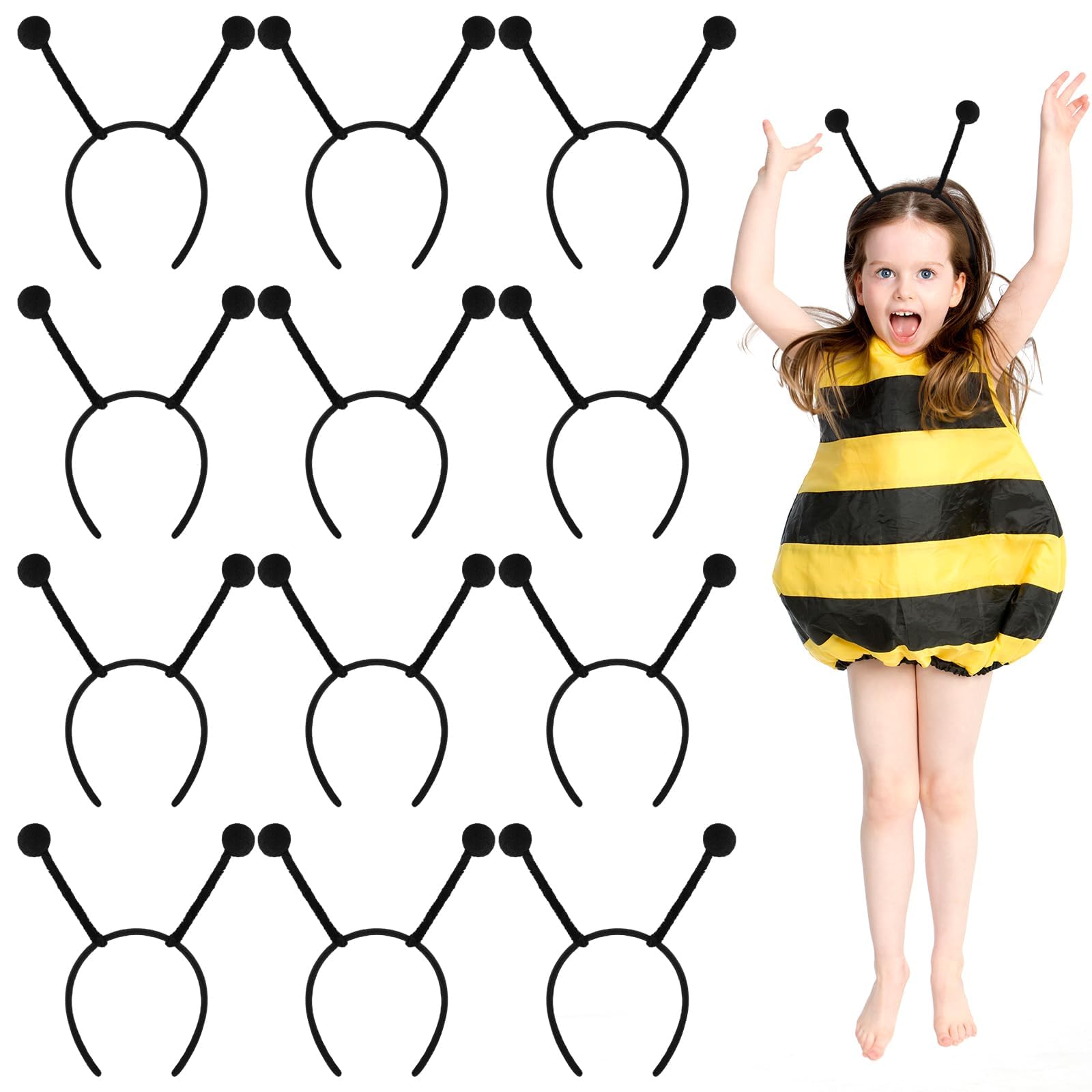 Coopay 12 Pack Butterfly Antenna Headband Bee Tentacle Alien Hairband with Bendable Plush Pom Pom Bopper for Halloween Christmas Costume Cosplay Dress