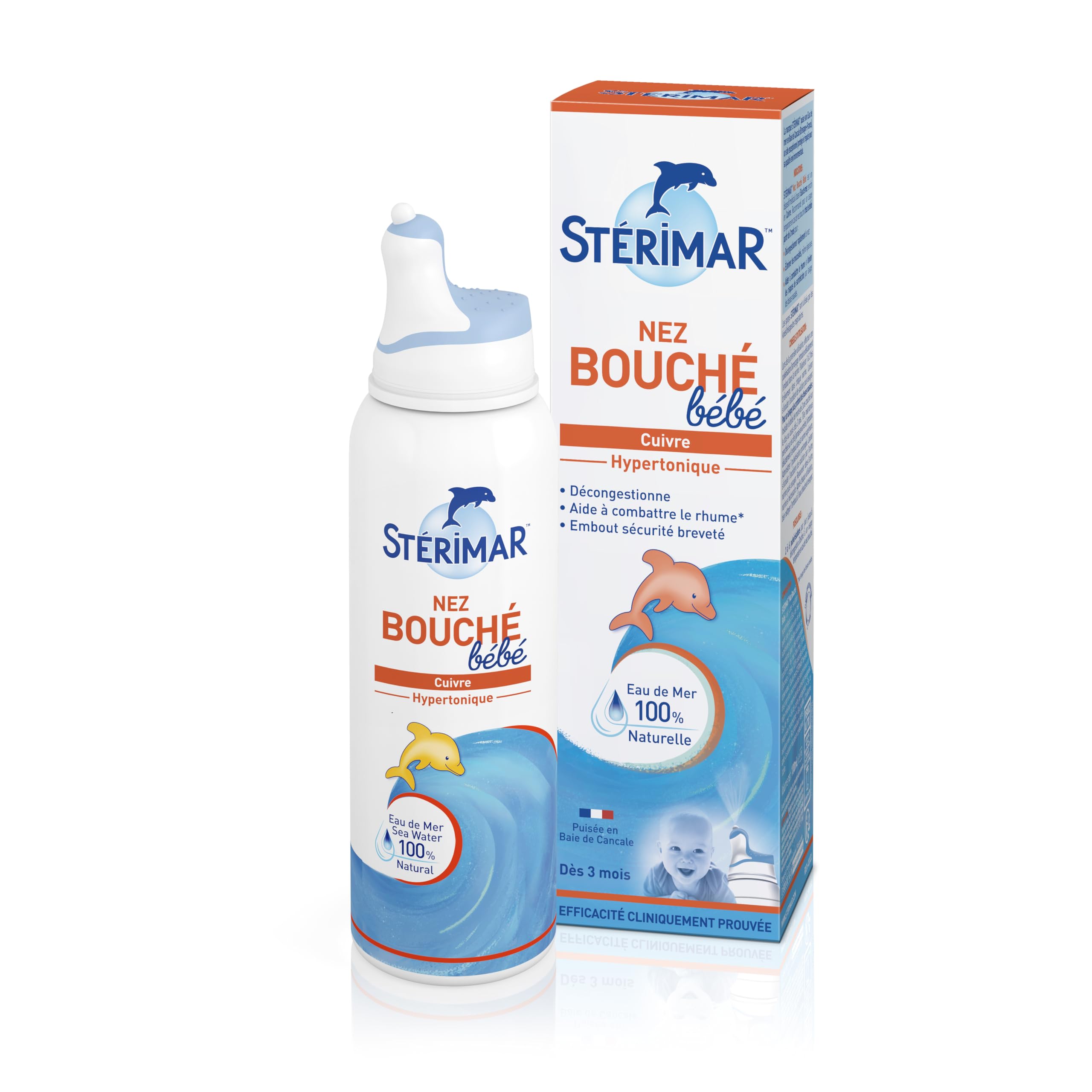 STÉRIMAR Nez Bouché Bébé - Spray Nasal pour Bébés à partir de 3 mois, Débouche le Nez, à l'Eau de Mer 100% Naturelle & Cuivre, Formule Hypertonique, 100 ml
