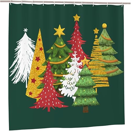 Miniatura 16 de JOOCAR Juego de cortinas de ducha retro navideñas para baño, juego de cortina de ducha de bastón de caramelo con 12 ganchos, 72 x 72 pulgadas