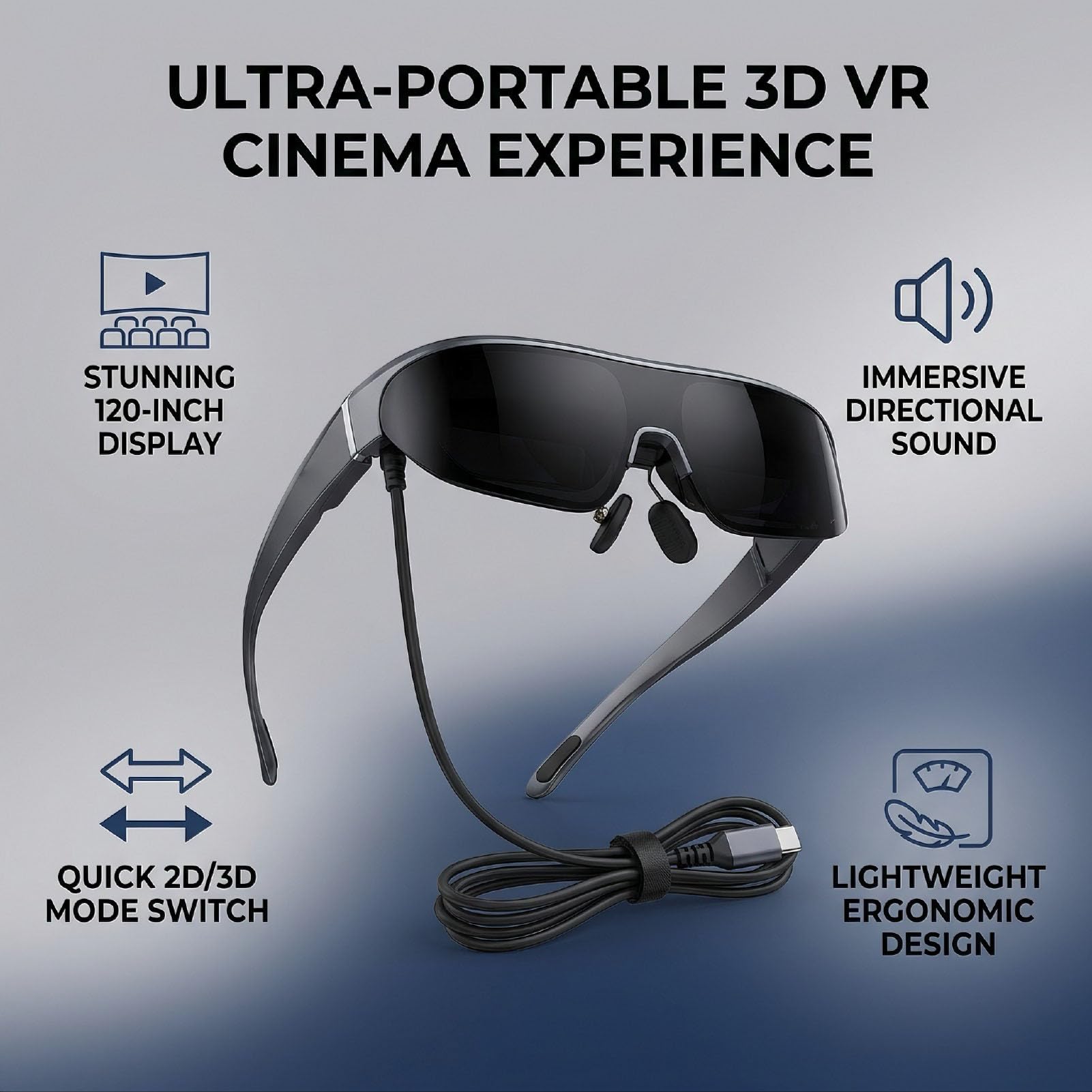 ASHATA Gafas 3D VR para Películas, Vídeos, Juegos con Pantalla Inmersiva