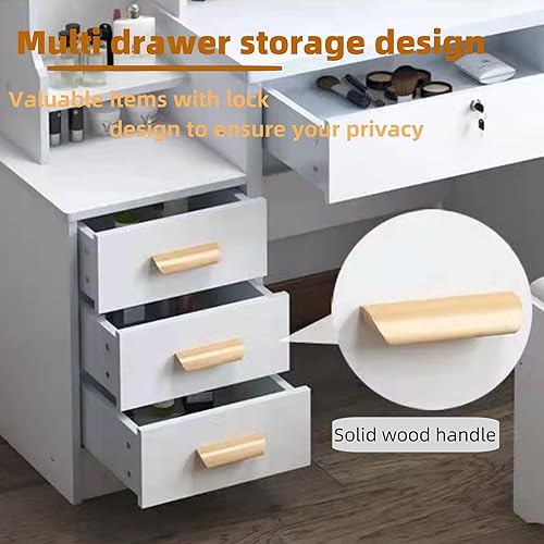 Miniatura 4 de Escritorio de maquillaje, mesa de tocador, tocador de maquillaje con espejo con múltiples cajones 4, escritorio de maquillaje con luces, 3 modos de