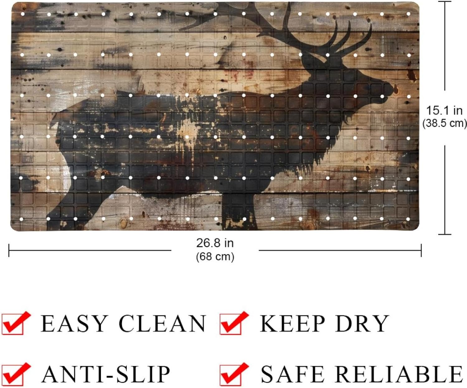 Bathtub Mats for Shower Tub, Elk on Wooden Background Anti-Slip Bath Mats for Inside Tub, Bathroom Shower Mats with Drain Holes and Suction Cups