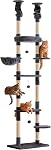 Arbre de chat, plancher à plafond Tour de chat Hauteur réglable[92-102 pouces=234-258cm], 7 Arbre d'escalade Cat avec hamac, plates-formes et poteaux de scratching entièrement sisal pour les chats d'intérieur, gris clair