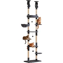 Floor to Ceiling Cat Tree, 7 Tiers Cat Tower, Adjustable 234-258cm with Hammock,Platforms and Sisal-Covered Scratching Posts for Indoor Cats, Smoky Grey