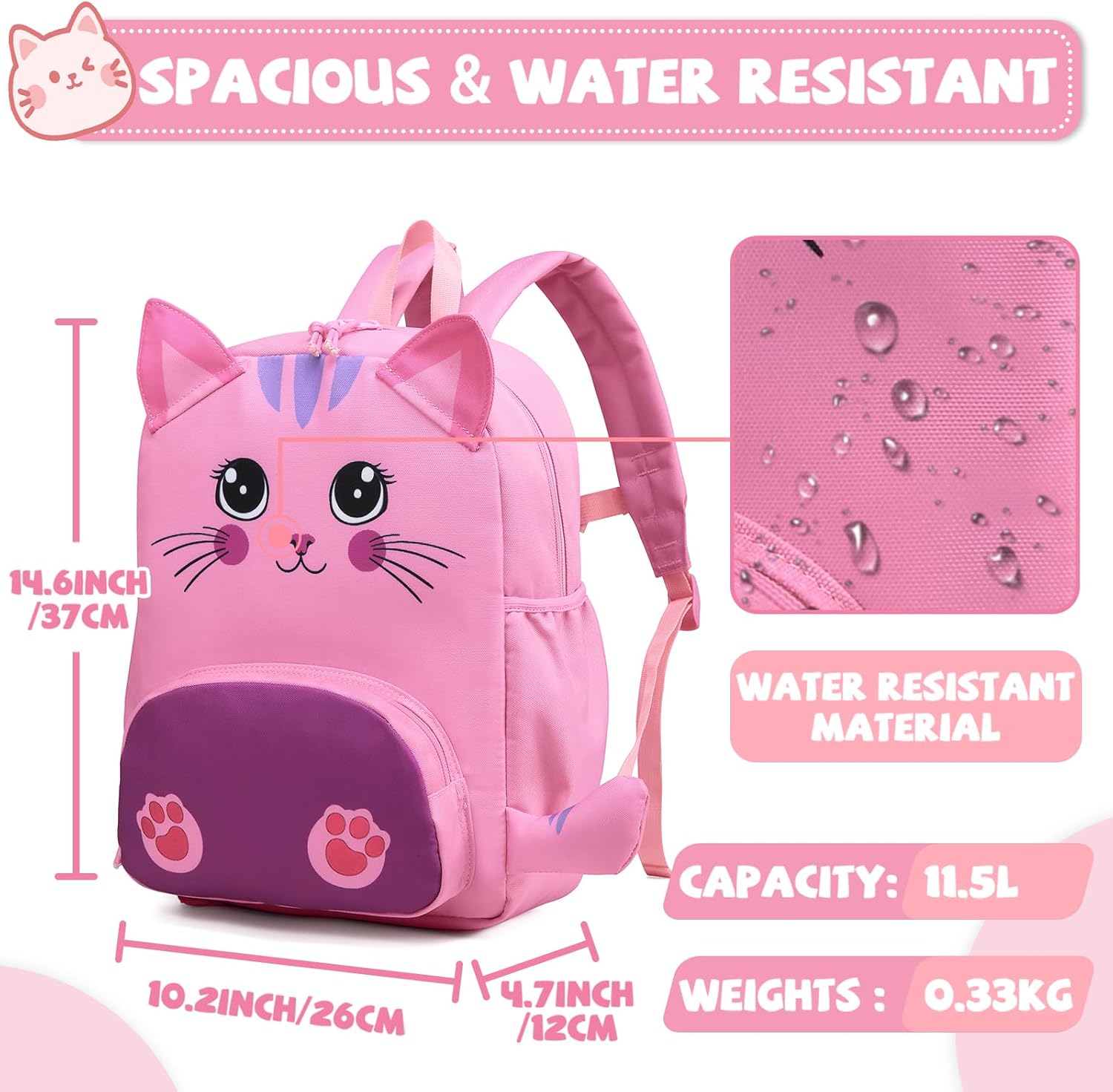 VASCHY Dinosaur Toddler Backpack, Cute Little Boys Girls Kids Schoolbag Bookbag w Chest Strap - Image 2