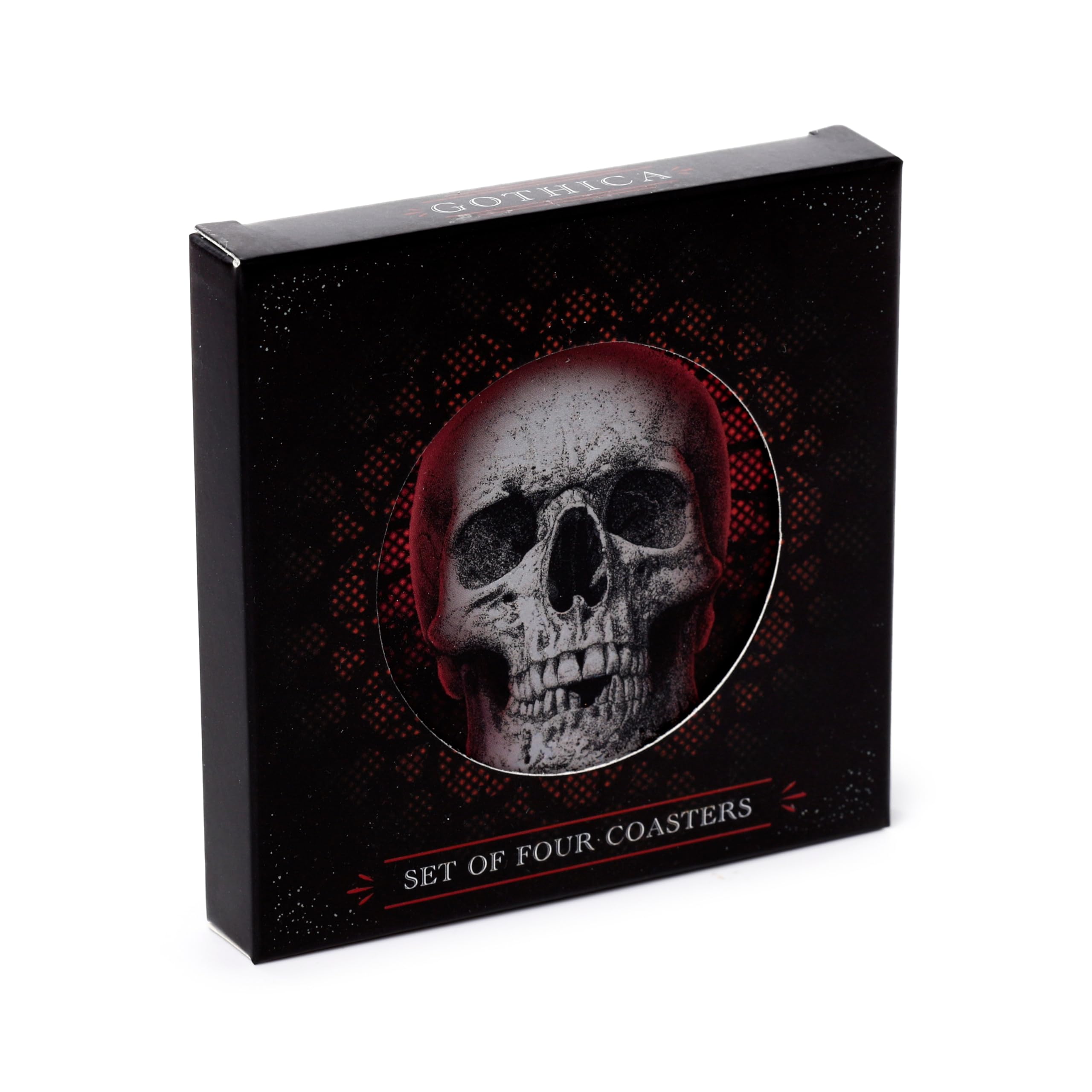 Puckator Black Gothica Set Of 4 Cork Coasters - Wood Table Pub Drink Coasters Tiles Placemats - Bar Accessories For Home - Desk Coaster Tile Slate - Dining Table Decor Drinks Mats - Man Cave Accessories