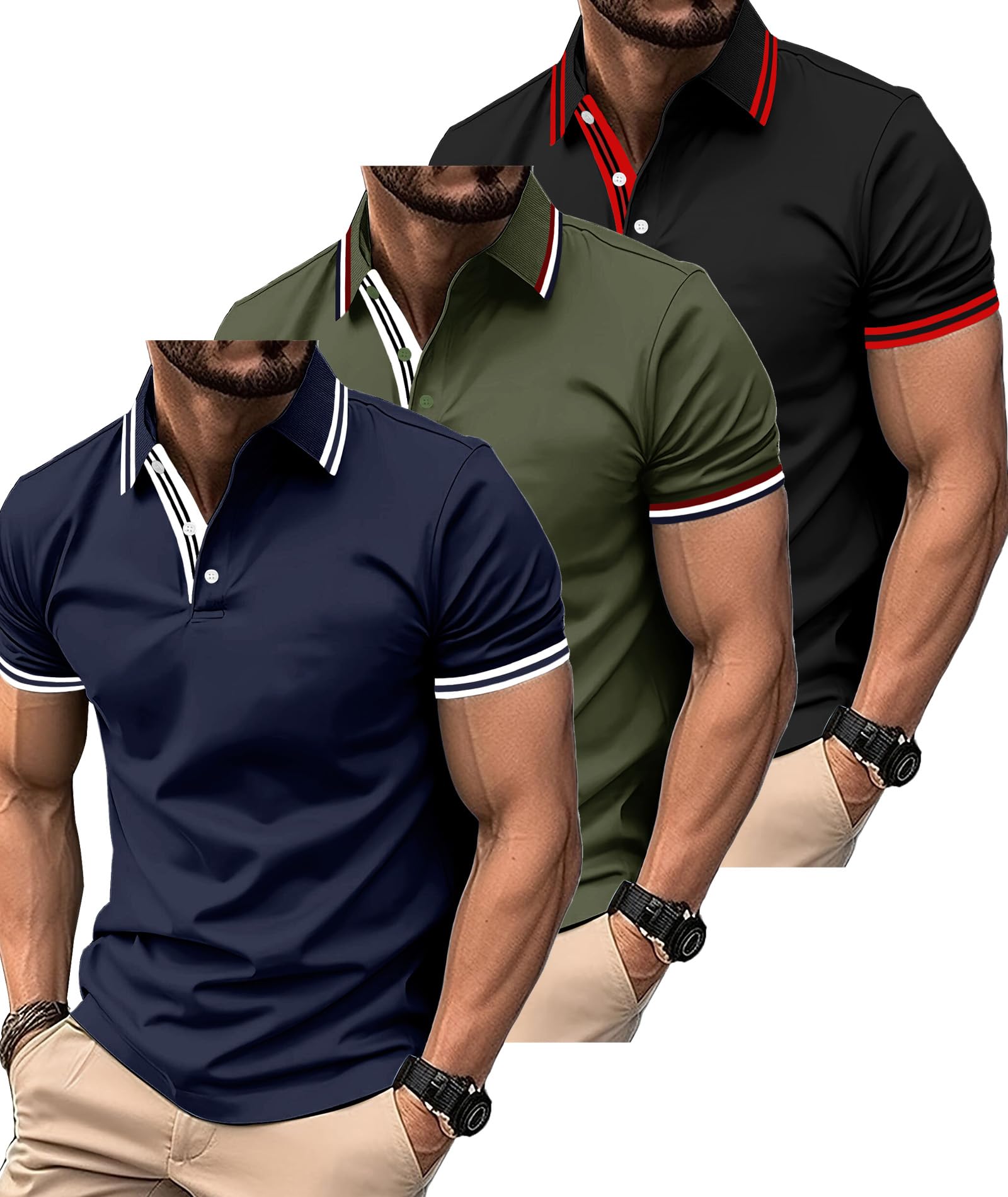 SwissWell 3 Pezzi Polo Uomo Manica Corta Traspirante Polo Golf Estiva Casual T-Shirt per Uomo