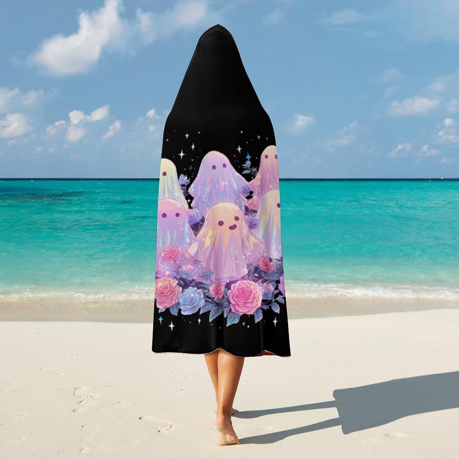 Cute Ghost Wearable Blanket Oversized Throw Cape | Cozy Hooded Blanket Gifts for Women Men