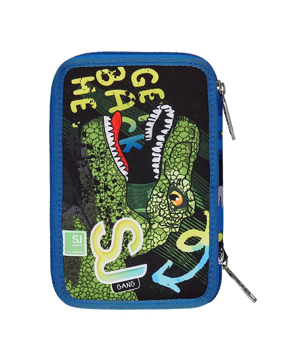 SJ GANG STYLE JAM GANG Astuccio Scuola 3 Zip, Blu, Cuccioli di SJ, Portapenne Triplo Scomparto Completo Di Penne, Matite, Colori, Accessori Zaino, Elementari, Medie, Bambino