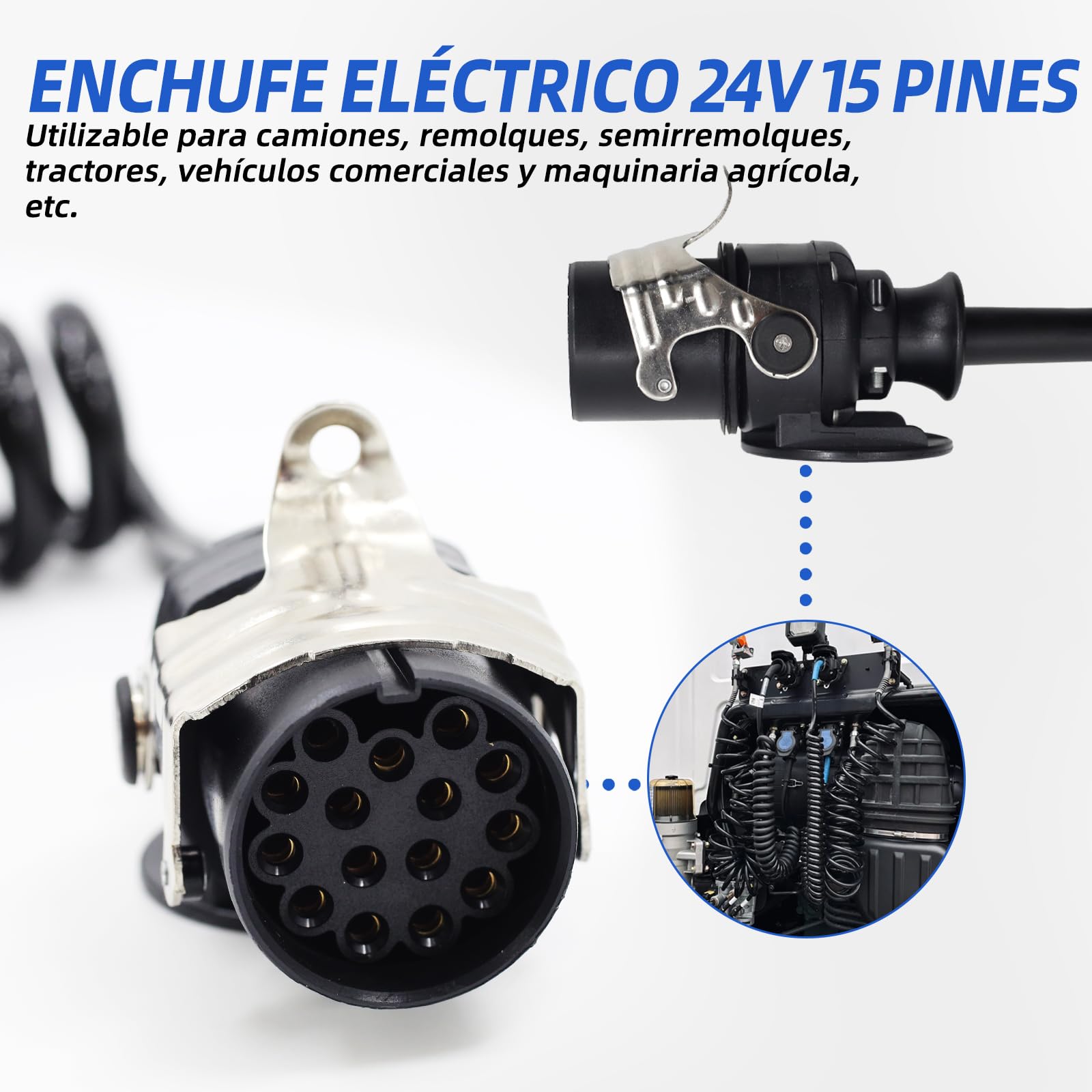 Carrete de cable de 15 pines de 24 V para remolques de camiones pesados, vehículos comerciales, semirremolques, cable adaptador específico de 15 pines