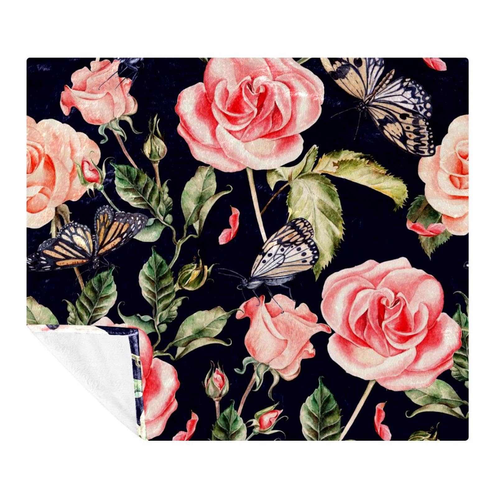 Couverture microfibre fleur et papillon : plaid haut de gamme 150 x 200,7 cm