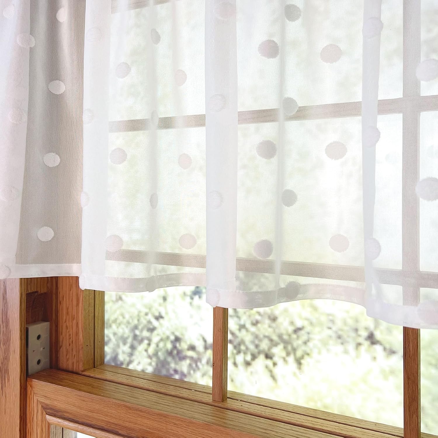 White Sheer Polka Dot Valance Curtains, 18 Inch Short Window Curtain