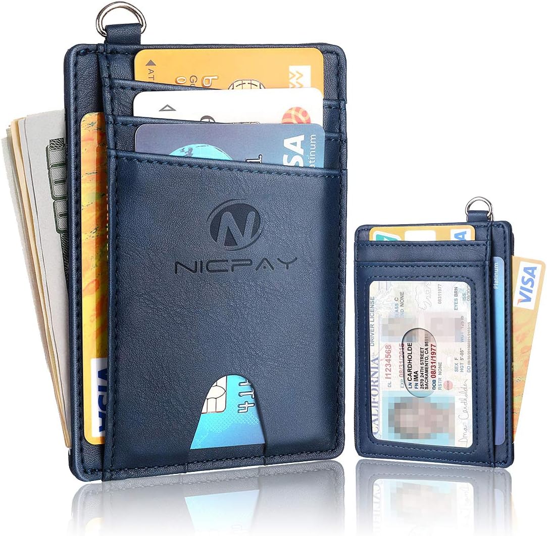 Slim Minimalist Front Pocket RFID Blocking Wallets, Credit Card Holder for Men Women with D-Shackle