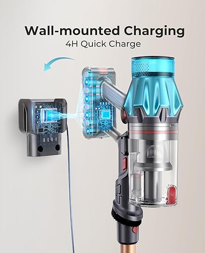 Miniatura 7 de Aspiradora inalámbrica de 600 W50 Kpa, aspiradoras de palo de 65 minutos de duración máxima con base de carga, aspiradora de mano autónoma