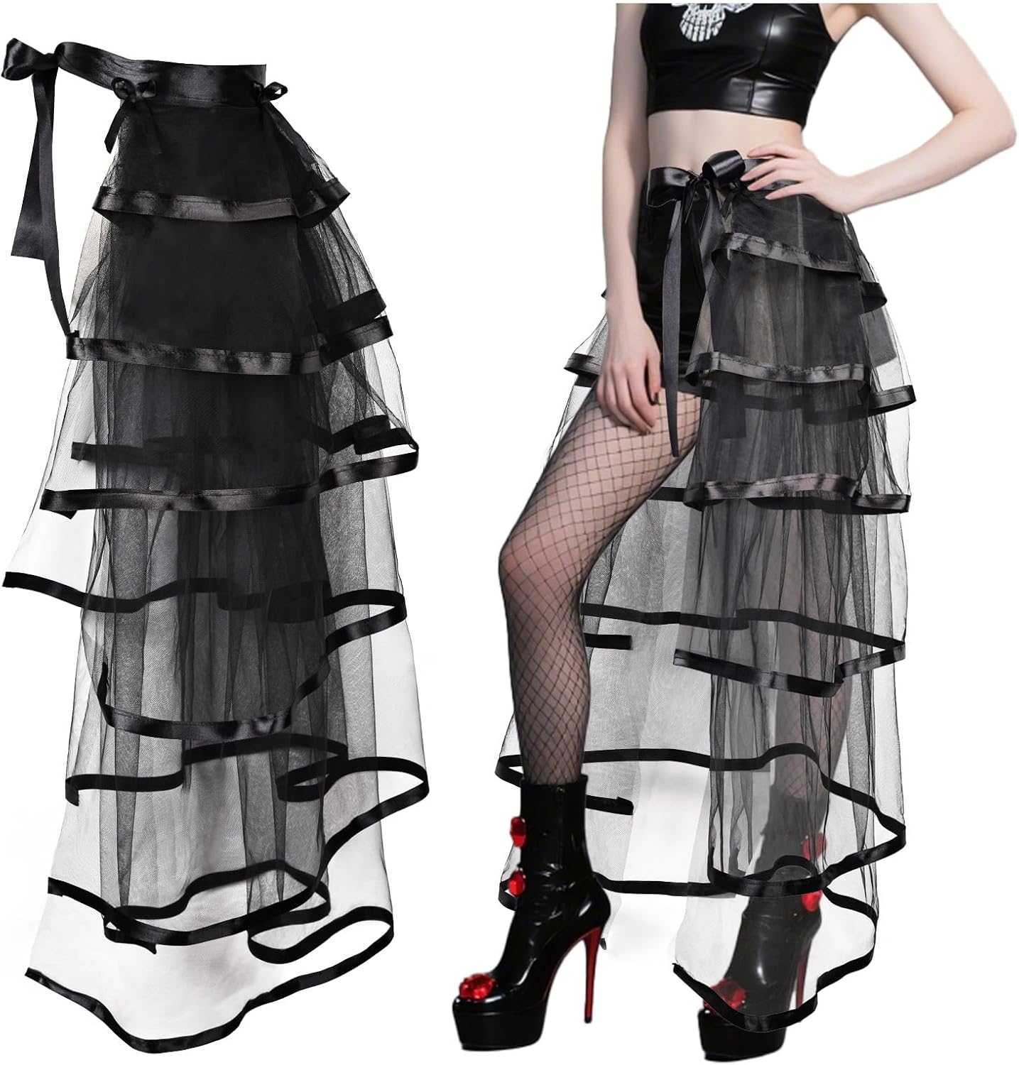 Victorian Steampunk Bustle Skirt Layered Tie on Belt Tulle Tutu Overskirt for Women