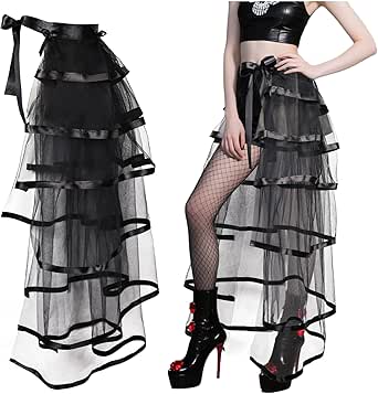 Victorian Steampunk Bustle Skirt with Layered Tulle and Tie-On Belt for Women