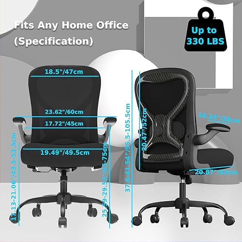 Miniatura 7 de Silla de escritorio de oficina con soporte lumbar ergonómico, cojín de asiento extra grueso, brazos abatibles, respaldo de malla transpirable, silla
