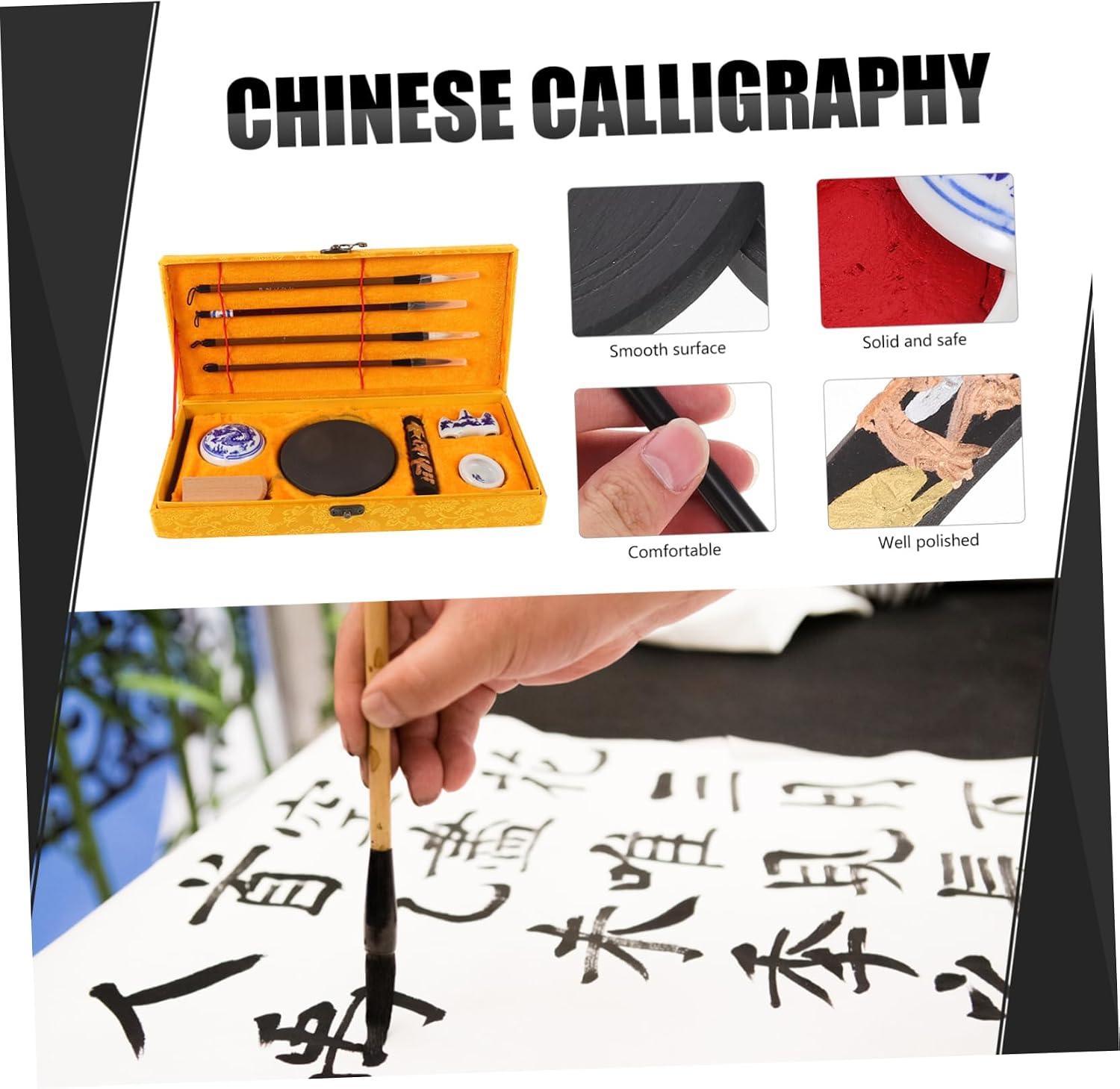 Uonlytech Chinese Calligraphy Brush Set for Beginners Ink Brush Kit with Ink and Accessories for Student Practice and Sumi Painting