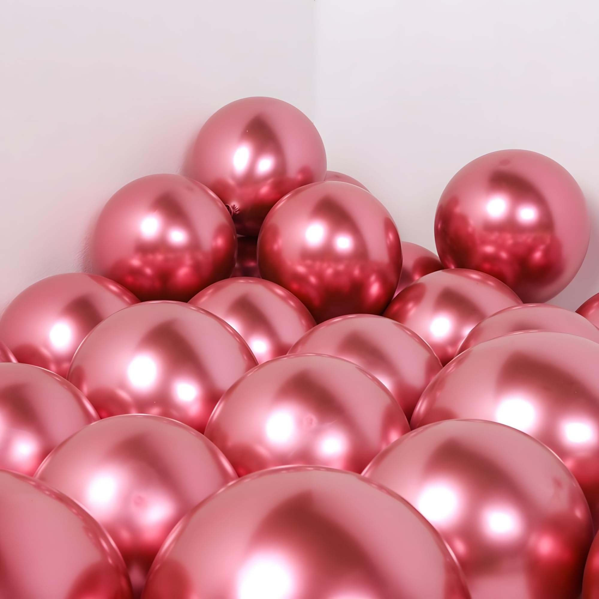 Juzfun Chrome Metallic Balloons Red 100 pcs Glossy Latex Balloon for Birthday Decoration Kit Wedding, Anniversary Floral Garland 10 Inch Helium Supported