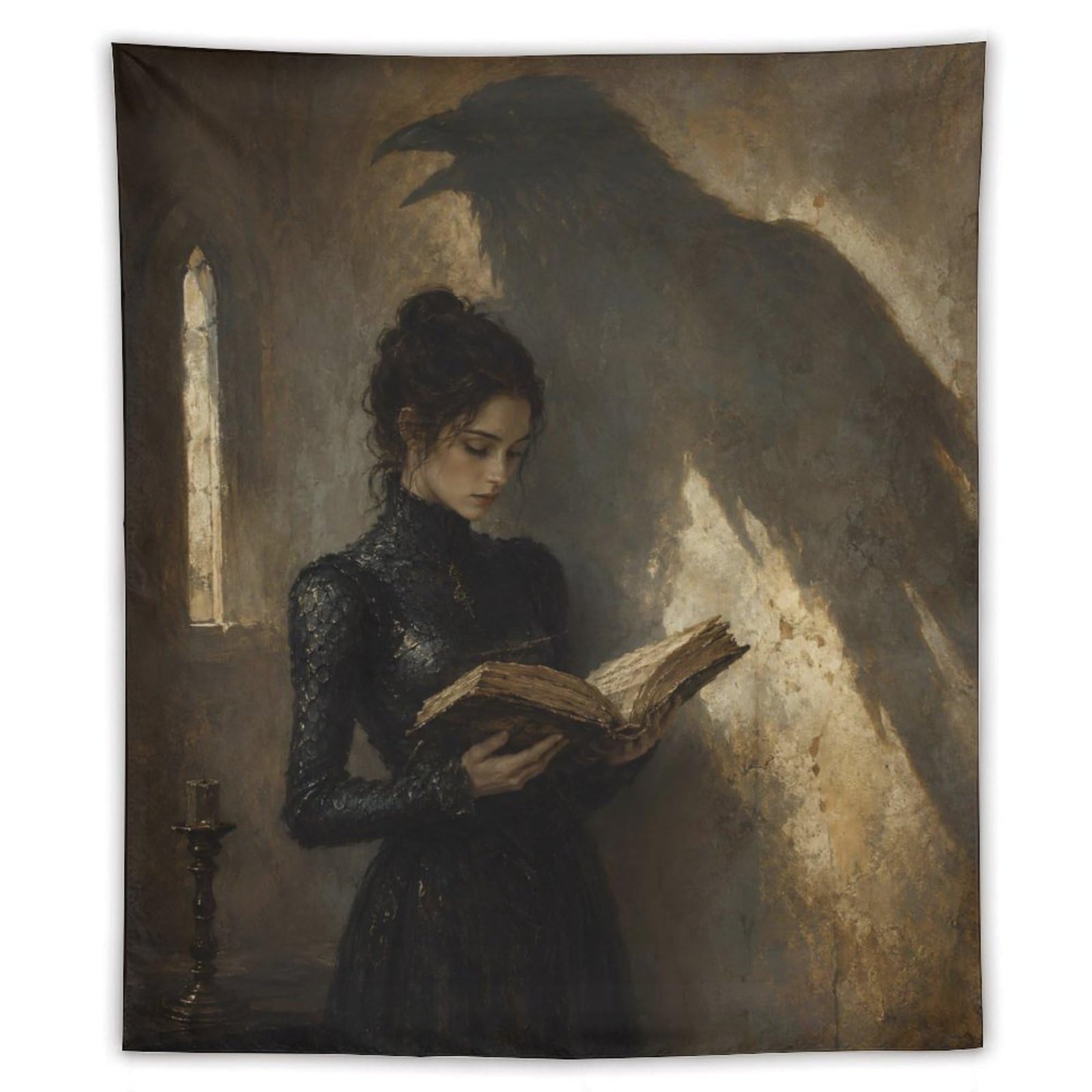 H3B8U2Y5 Woman Reading Raven Shadow Wall Tapestry, Living Room