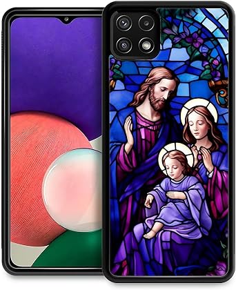 CARLOCA Compatible with Samsung Galaxy A22 5G Case, Purple Virgin Jesus Churches Pattern for Girl Ultra Protection Shockproof Soft Silicone TPU Non-Slip Back