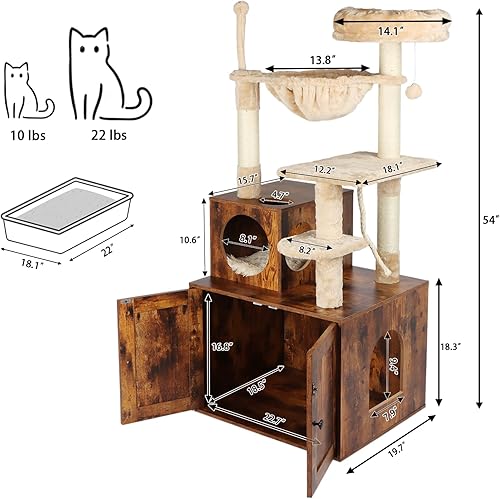 Miniatura 3 de Árbol para gatos con caja de arena, torre para gatos 2 en 1 para gatos de interior, condominio grande de madera para gatos con canasta, postes