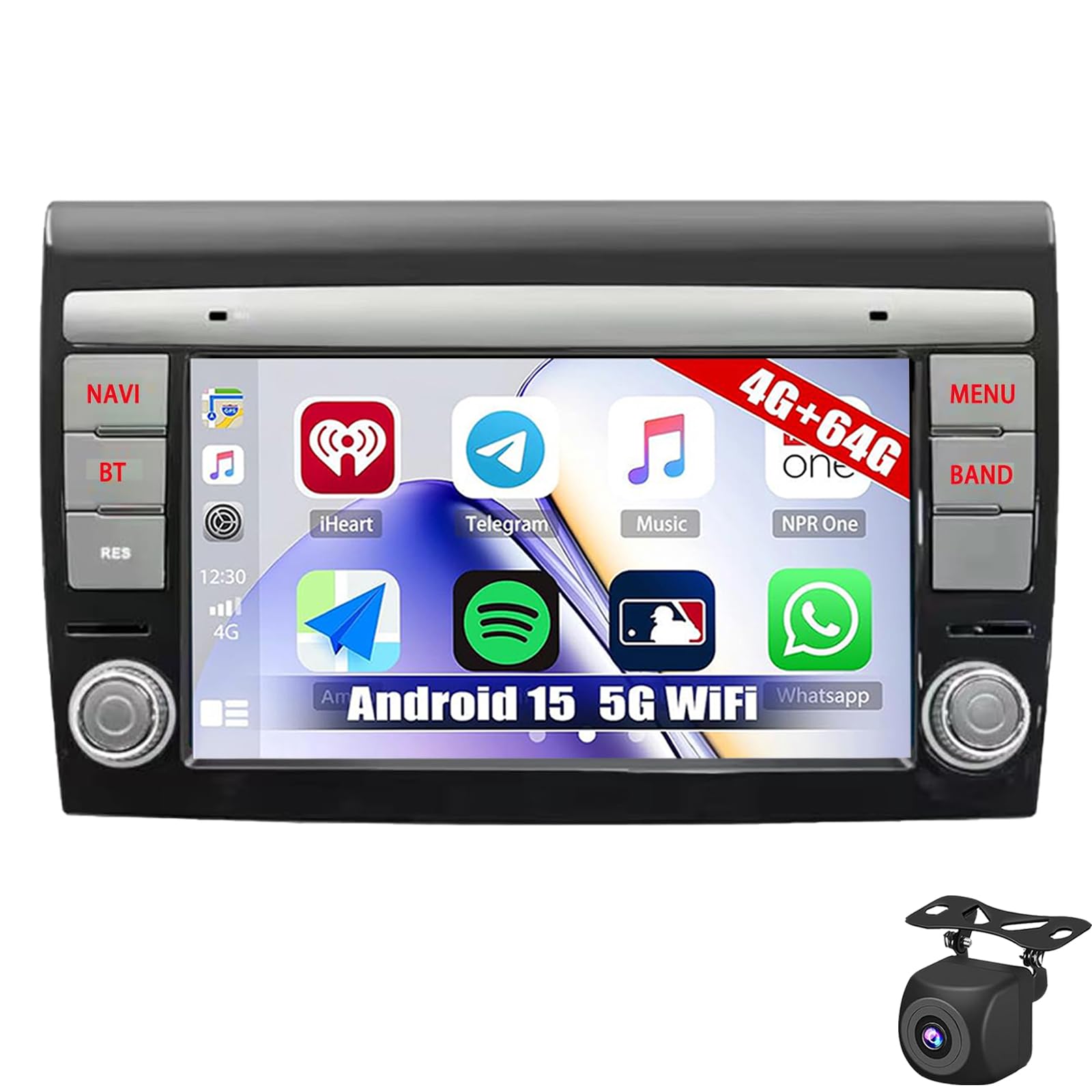 Android 15 Radio Samochodowe Do Fiat Bravo 2007-2014 7-calowy Ekran HD Radio Samochodowe Z CarPlay Android Auto Bezprzewodowe Nawigacja GPS Wi-Fi USB Bluetooth FM RDS Sterowanie Z Kierowni(Color:M500)