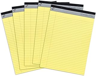 Pukka Pad, Executive Refill A4 Legal Pad – Pack of 5 Tape Head-Bound Notepads with 100 Perforated Pages of 60GSM Paper – Feint Ruled with Margin and 8mm Lines – 29.7 x 21cm, Yellow