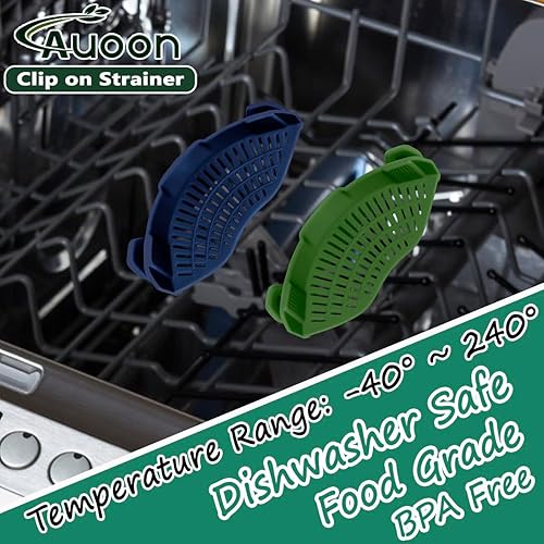 Miniatura 8 de AUOON Colador de silicona con clip para todas las ollas y sartenes, colador de pasta con clip en colador de alimentos para carne, verduras, frutas,