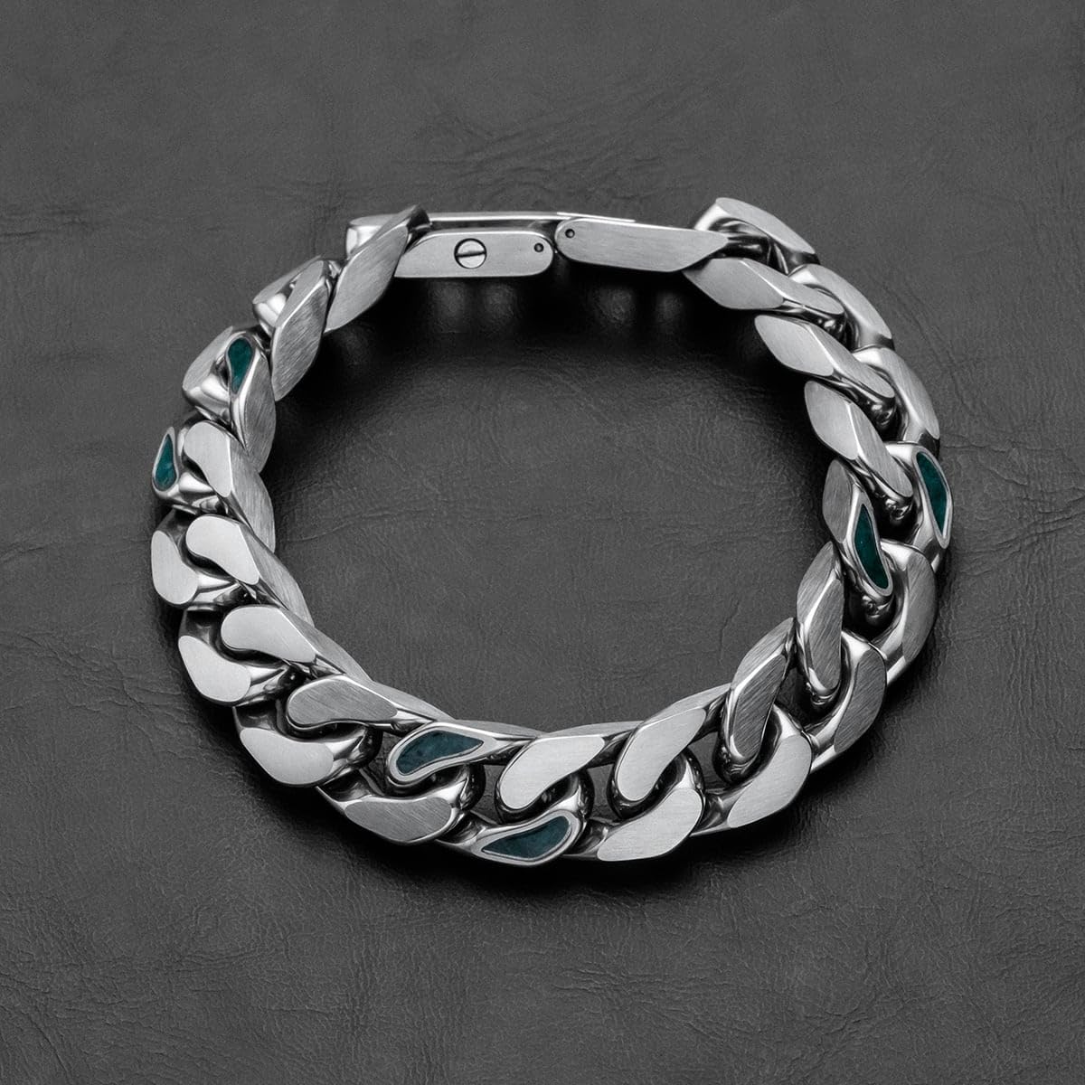 HOLZKERN Herrenarmband Edelstahl Bodyguards Türkis/Silberfarben