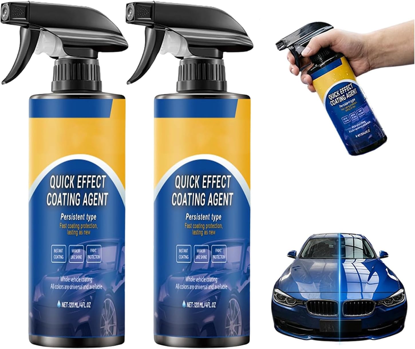 2026 New Car Coating Spray, Quick Effect Coating Agent for Car,Quick Effect Ceramic Wax Polish, Waterless Wash & Scratch Repair Spray, Removes Oil Film, Enhances Gloss & Hydrophobic Protection(2PCS)